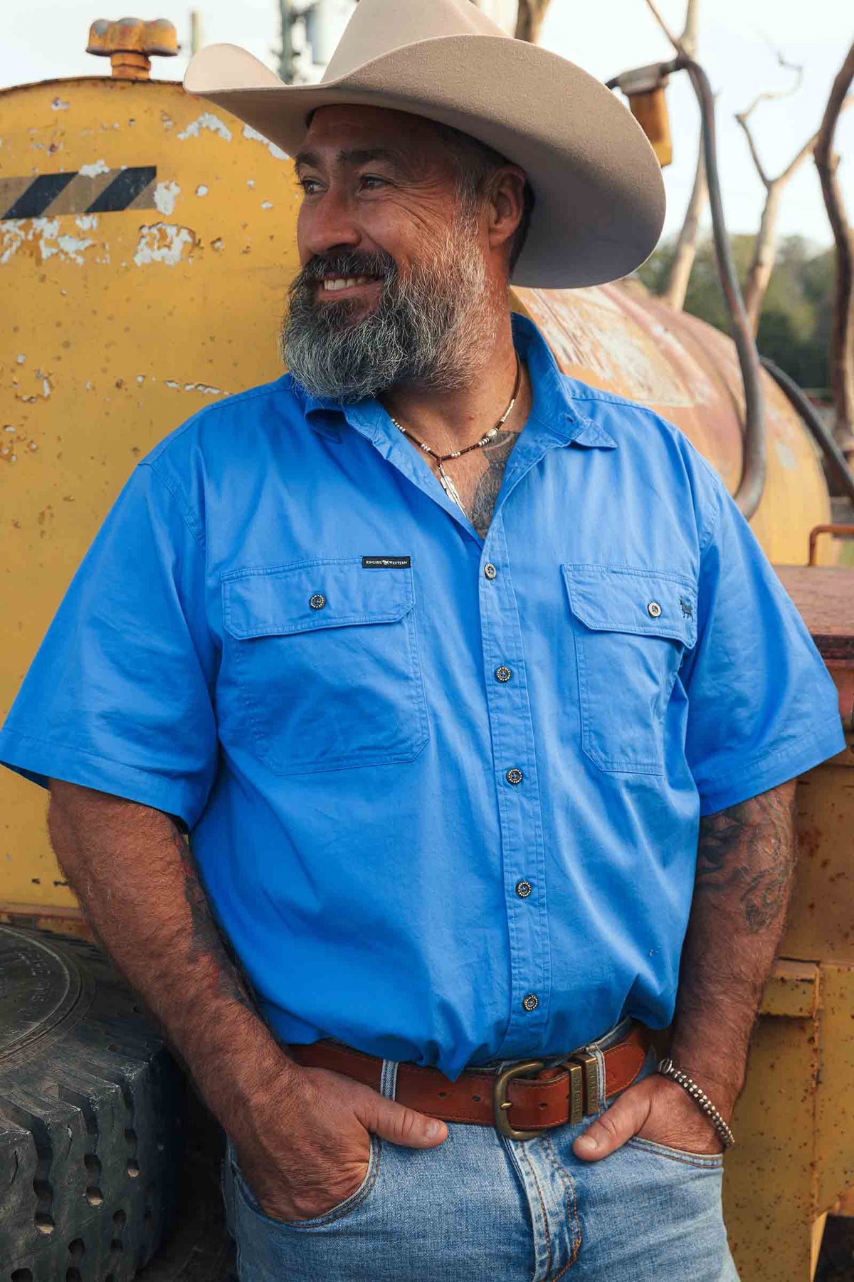 Lake Argyle Mens Short Sleeve Full Button Work Shirt - Blue