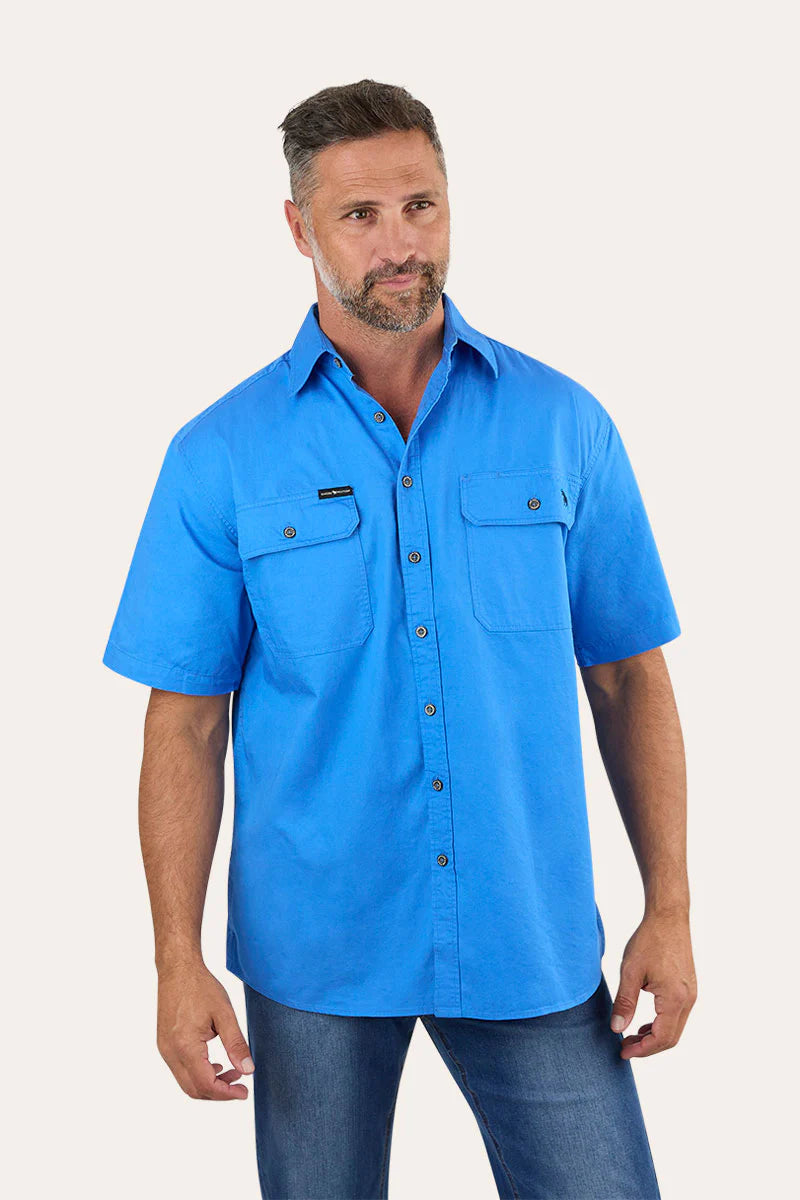 Lake Argyle Mens Short Sleeve Full Button Work Shirt - Blue