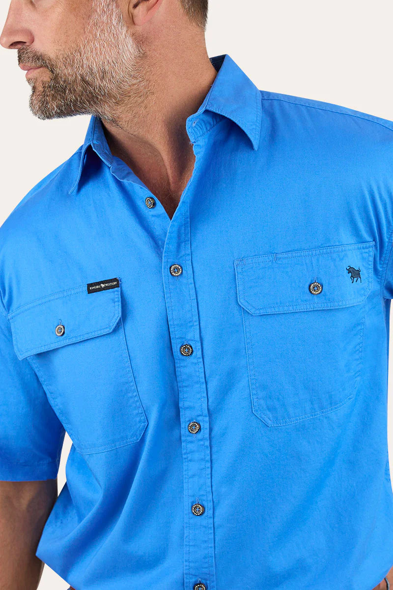 Lake Argyle Mens Short Sleeve Full Button Work Shirt - Blue