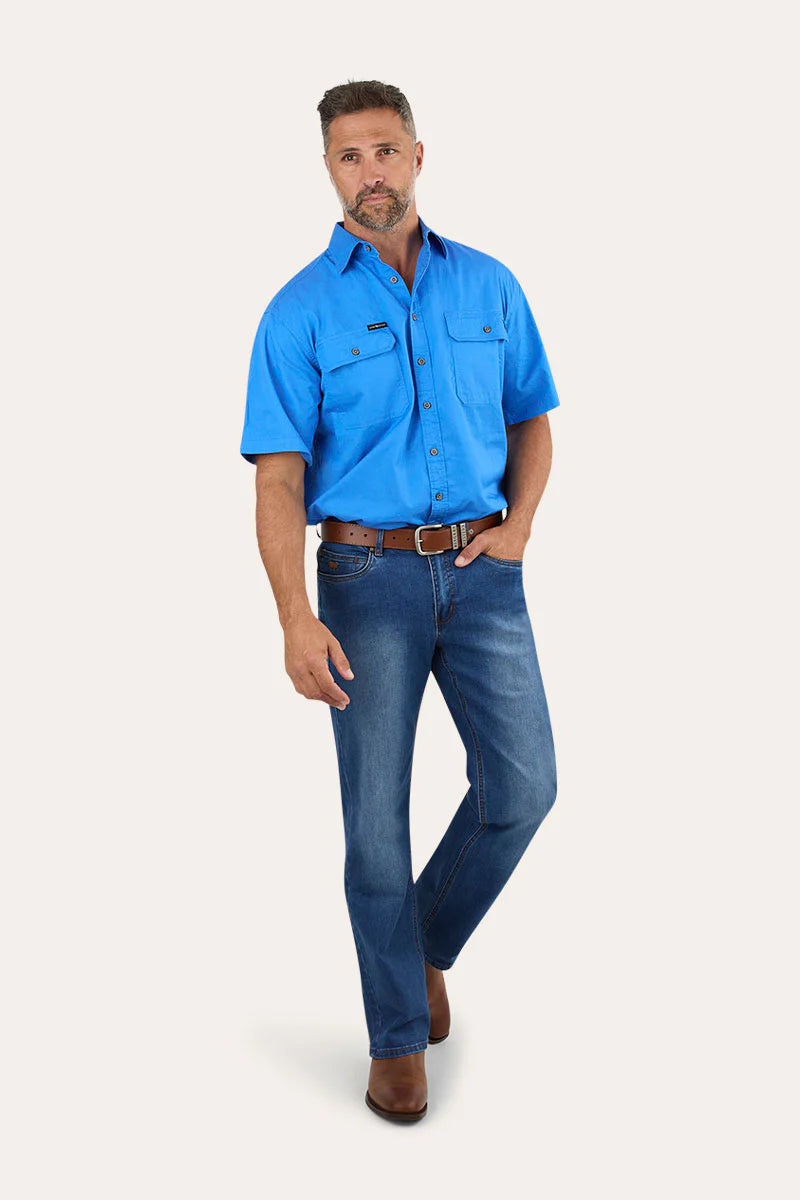 Lake Argyle Mens Short Sleeve Full Button Work Shirt - Blue