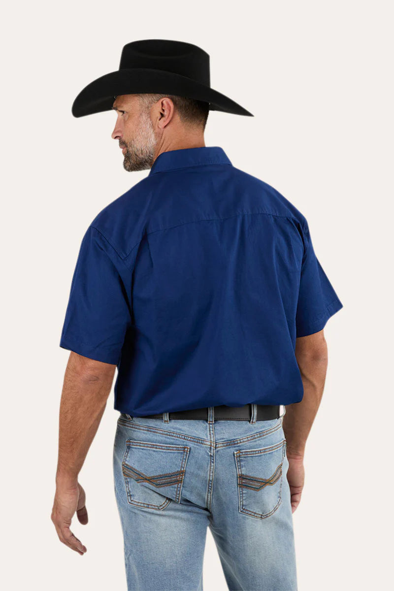 Lake Argyle Mens Short Sleeve Full Button Work Shirt - Navy