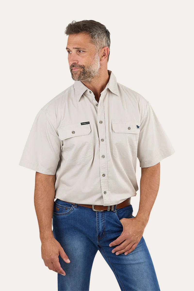 Lake Argyle Mens Short Sleeve Full Button Work Shirt - Beige