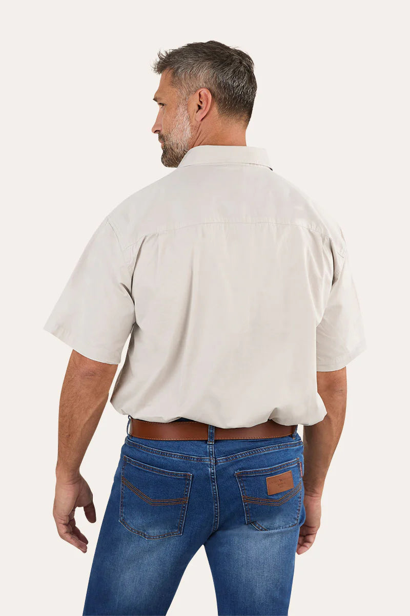 Lake Argyle Mens Short Sleeve Full Button Work Shirt - Beige
