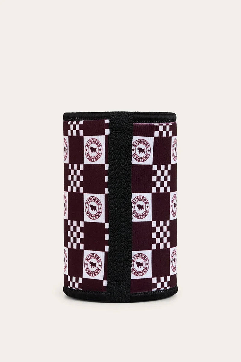 RW Checked Stubby Cooler - Burgundy