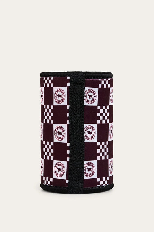 RW Checked Stubby Cooler - Burgundy
