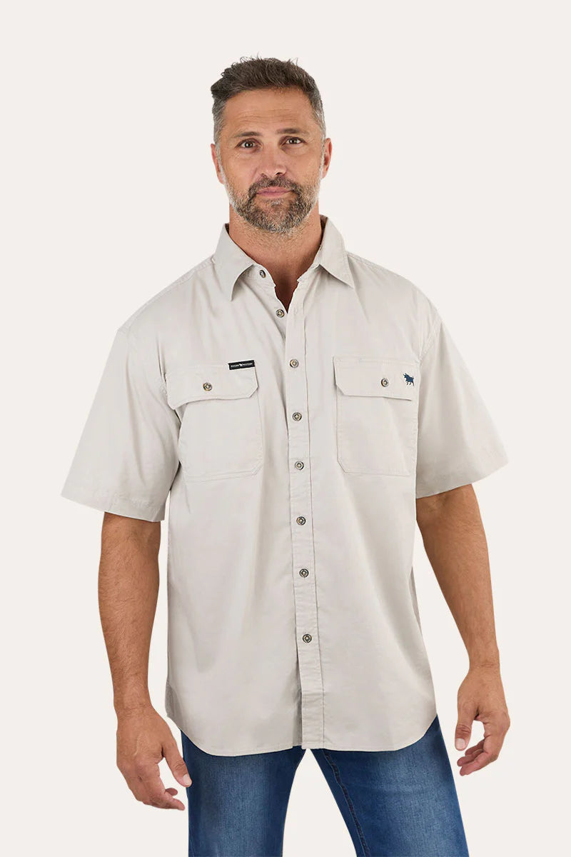 Lake Argyle Mens Short Sleeve Full Button Work Shirt - Beige