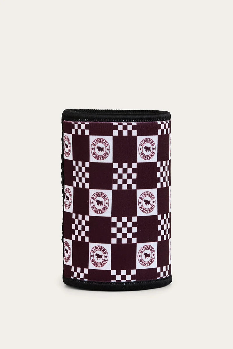 RW Checked Stubby Cooler - Burgundy