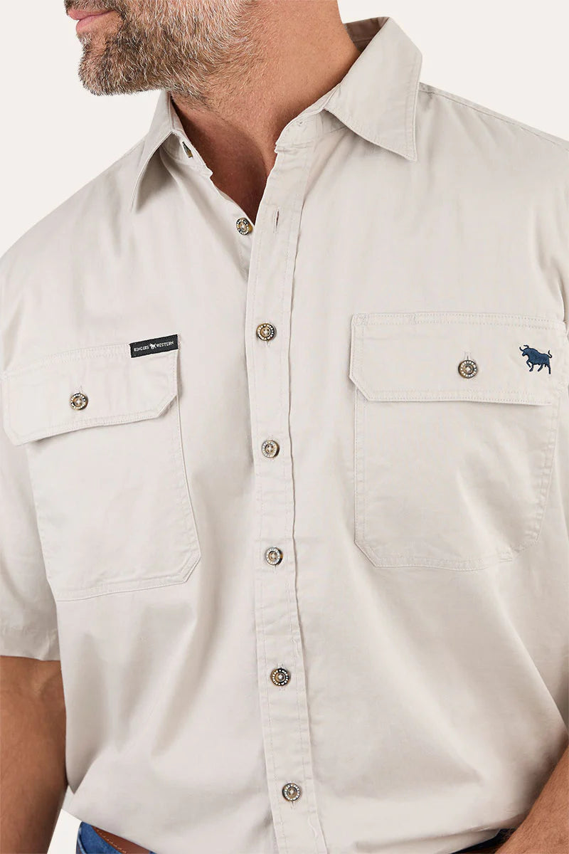 Lake Argyle Mens Short Sleeve Full Button Work Shirt - Beige