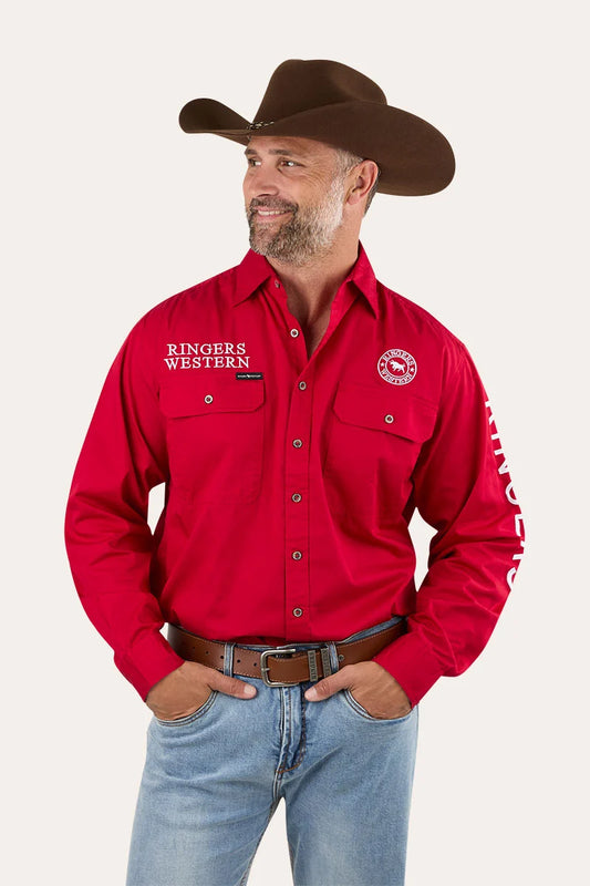 Hawkeye Mens Full Button Work Shirt - Red