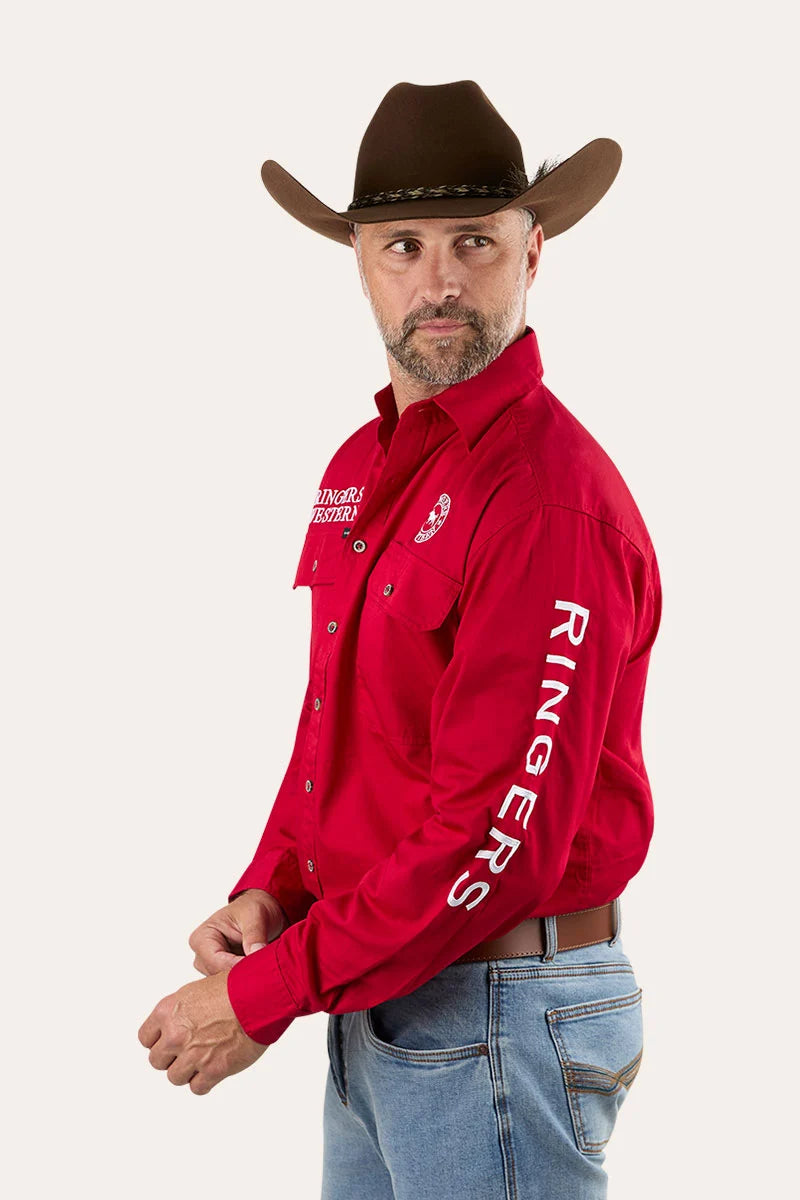 Hawkeye Mens Full Button Work Shirt - Red