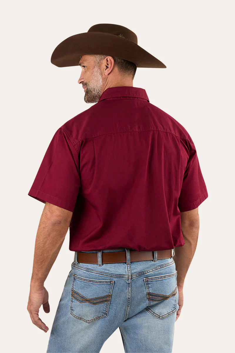 Lake Argyle Mens Short Sleeve Full Button Work Shirt - Burgundy