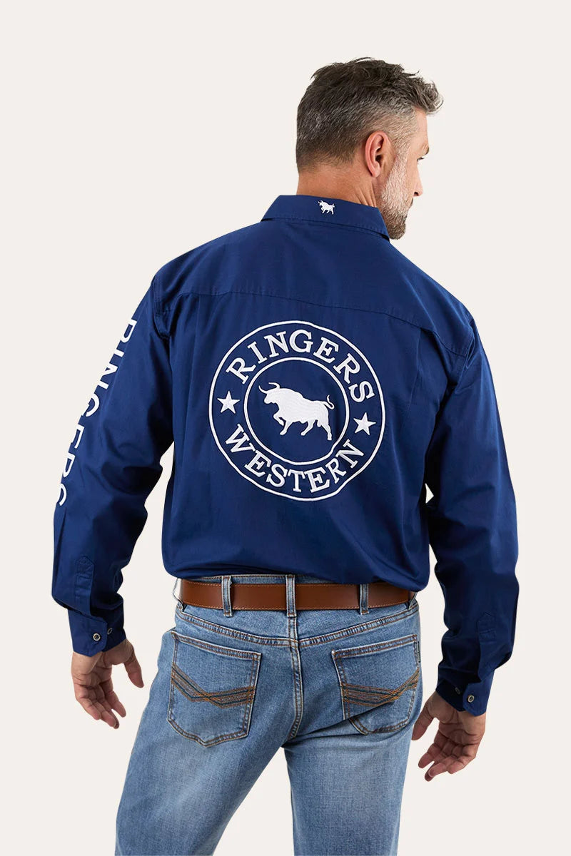 Hawkeye Mens Full Button Work Shirt - Navy