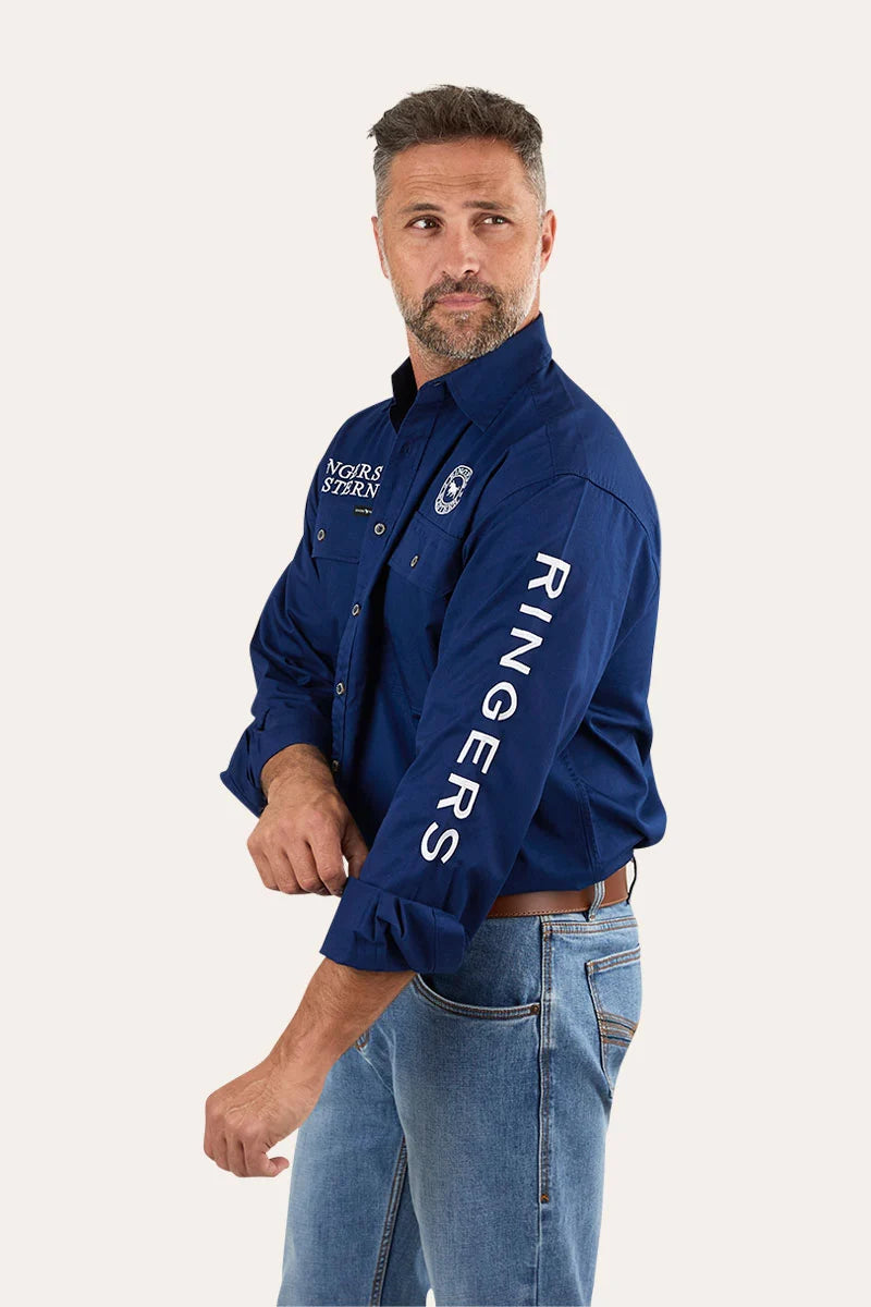 Hawkeye Mens Full Button Work Shirt - Navy