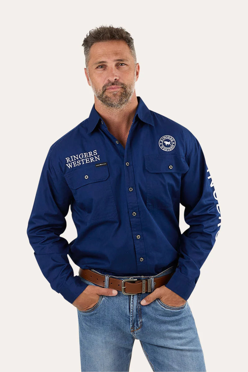 Hawkeye Mens Full Button Work Shirt - Navy