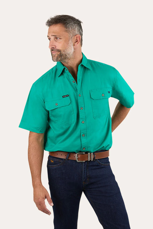 Lake Argyle Mens Short Sleeve Full Button Work Shirt - Green