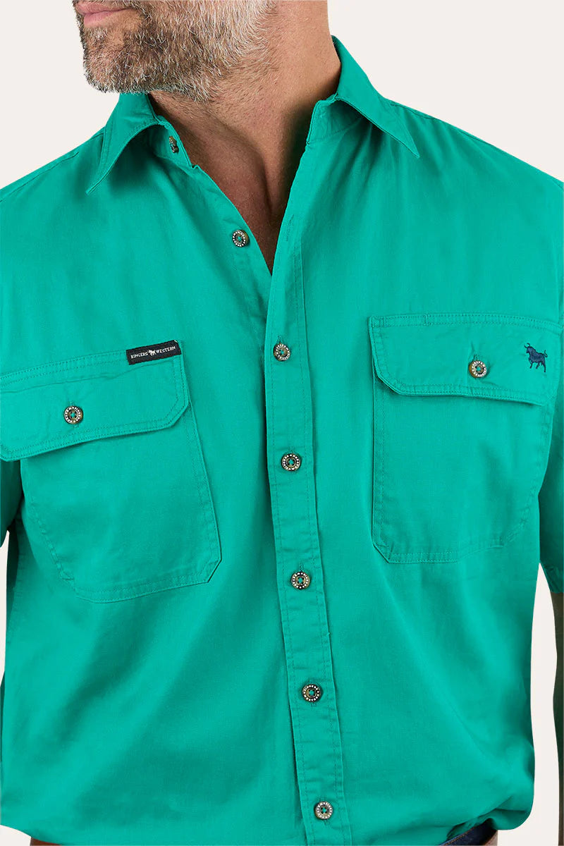 Lake Argyle Mens Short Sleeve Full Button Work Shirt - Green