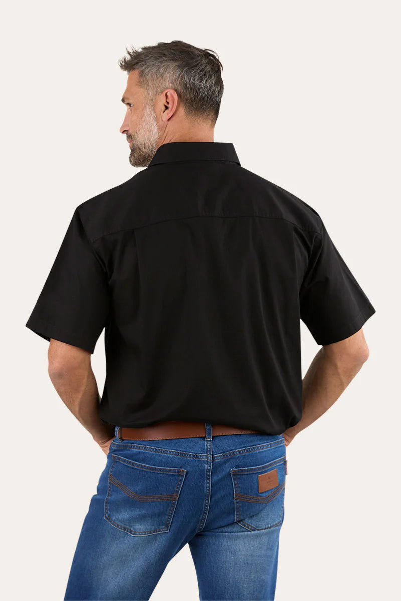 Pack Saddle Mens Short Sleeve Half Button Work Shirt - Black