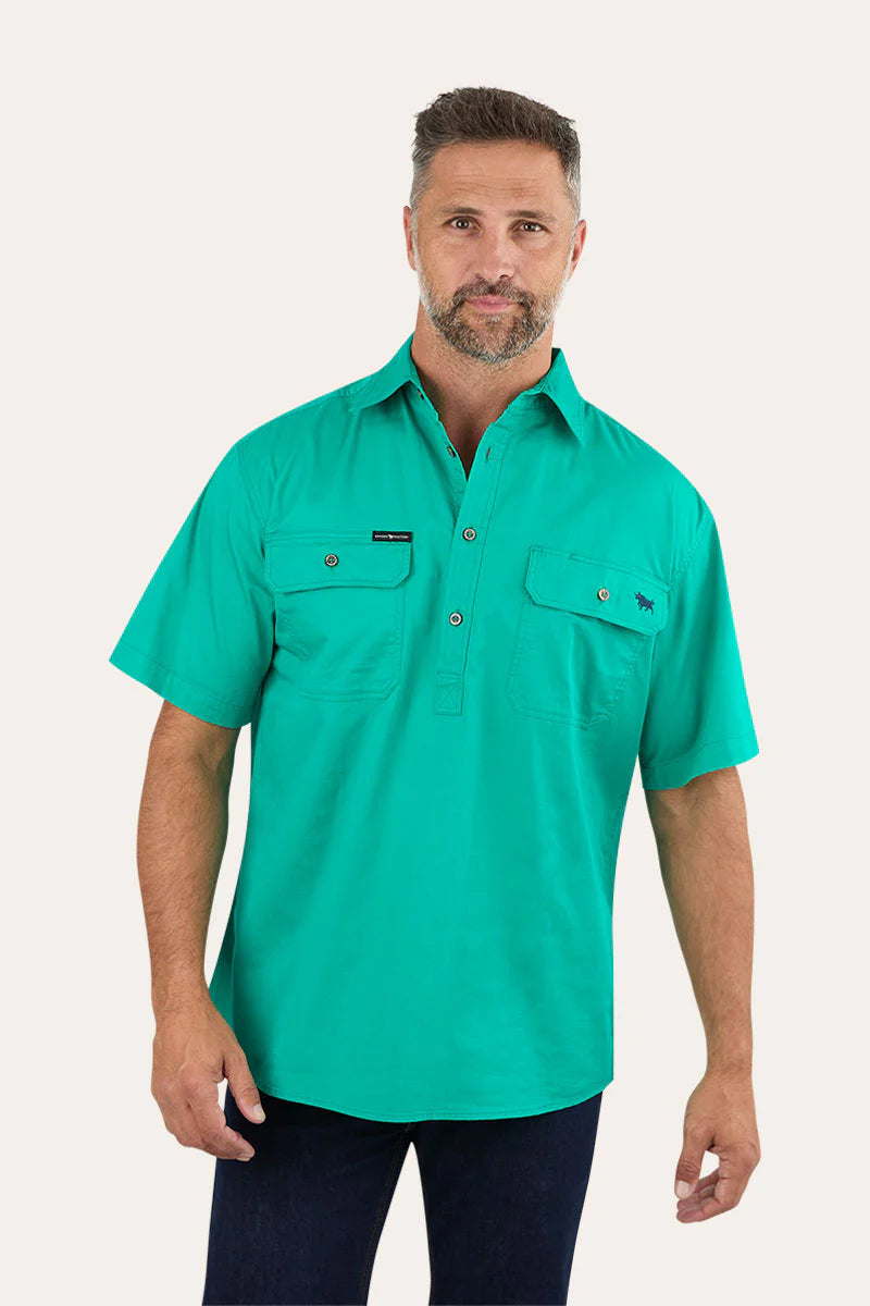 Pack Saddle Mens Short Sleeve Half Button Work Shirt - Green