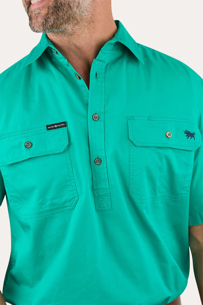 Pack Saddle Mens Short Sleeve Half Button Work Shirt - Green