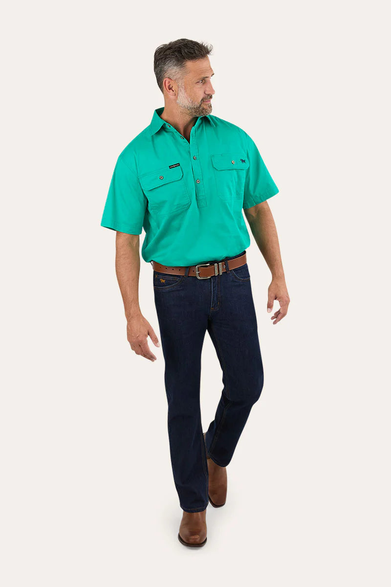 Pack Saddle Mens Short Sleeve Half Button Work Shirt - Green