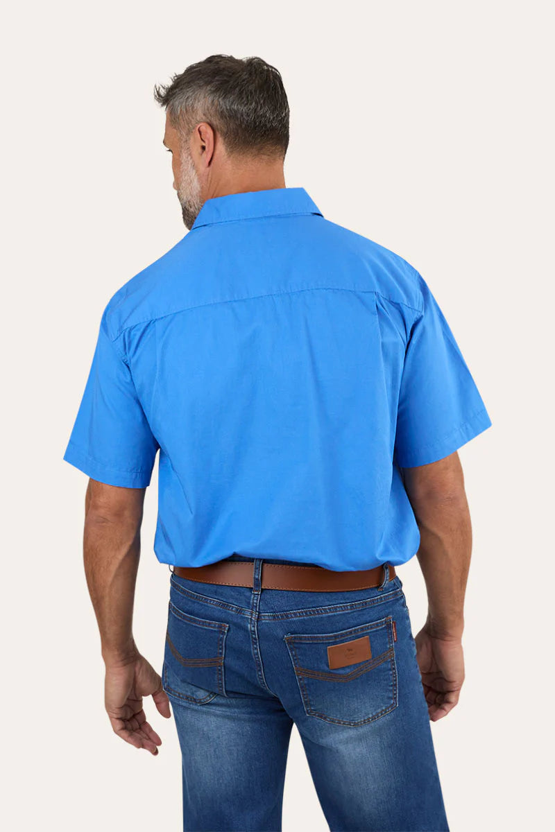 Pack Saddle Mens Short Sleeve Half Button Work Shirt - Blue