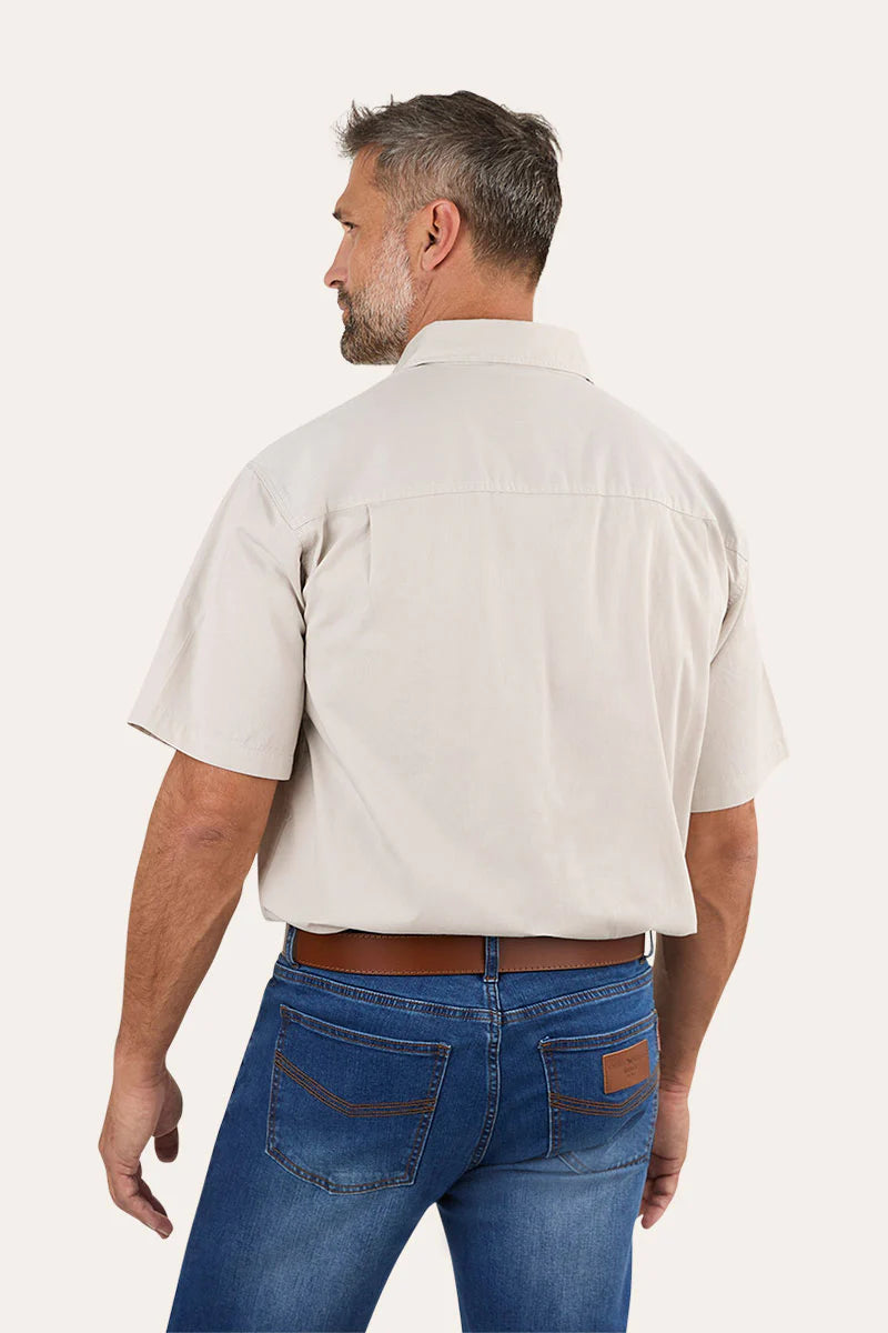 Pack Saddle Mens Short Sleeve Half Button Work Shirt - Beige