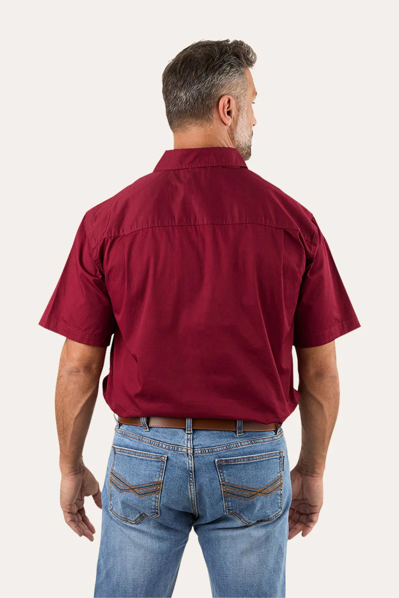 Pack Saddle Mens Short Sleeve Half Button Work Shirt - Burgundy