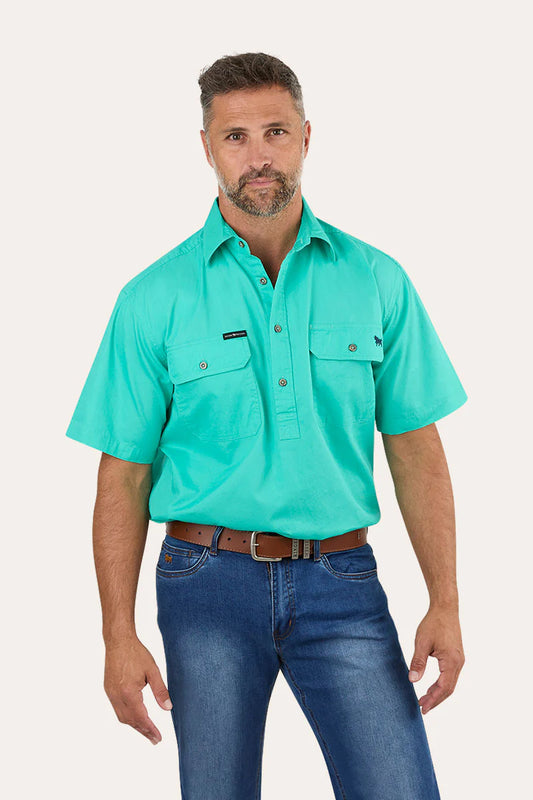 Pack Saddle Mens Short Sleeve Half Button Work Shirt - Mint