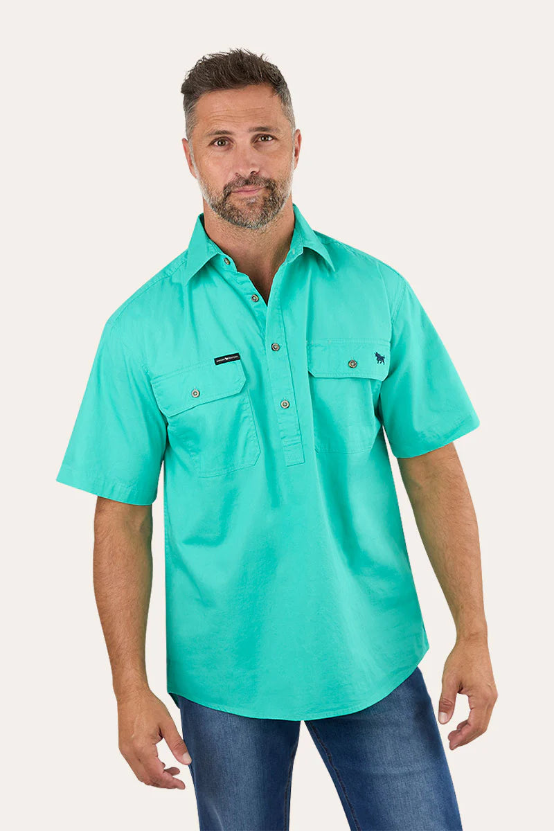 Pack Saddle Mens Short Sleeve Half Button Work Shirt - Mint