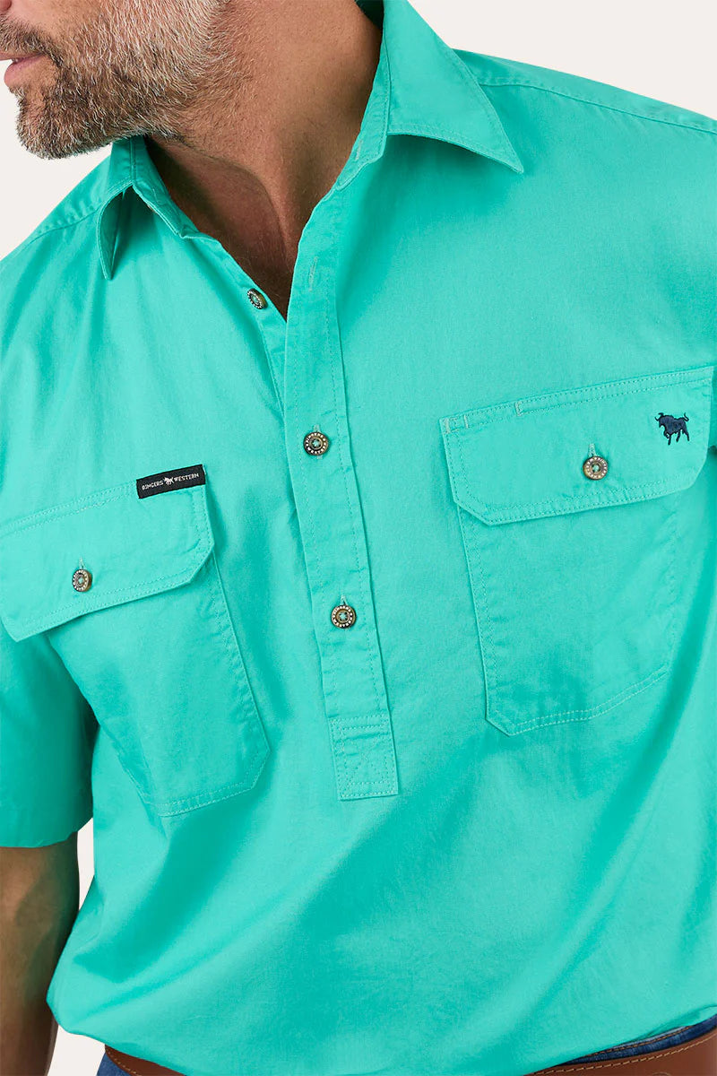 Pack Saddle Mens Short Sleeve Half Button Work Shirt - Mint
