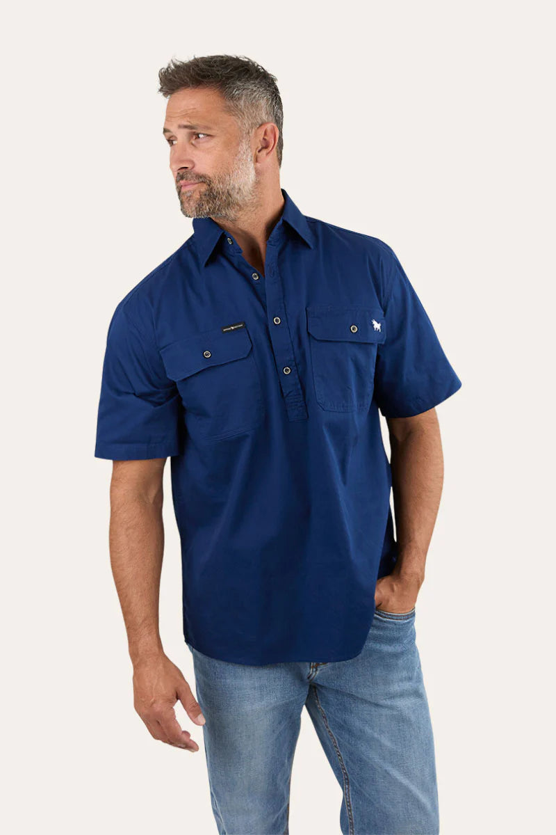 Pack Saddle Mens Short Sleeve Half Button Work Shirt - Navy