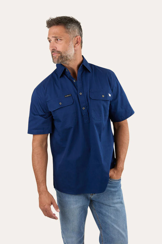 Pack Saddle Mens Short Sleeve Half Button Work Shirt - Navy