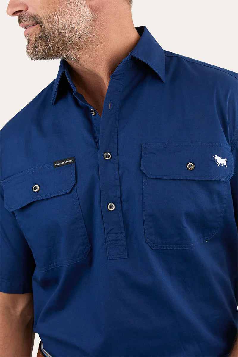 Pack Saddle Mens Short Sleeve Half Button Work Shirt - Navy