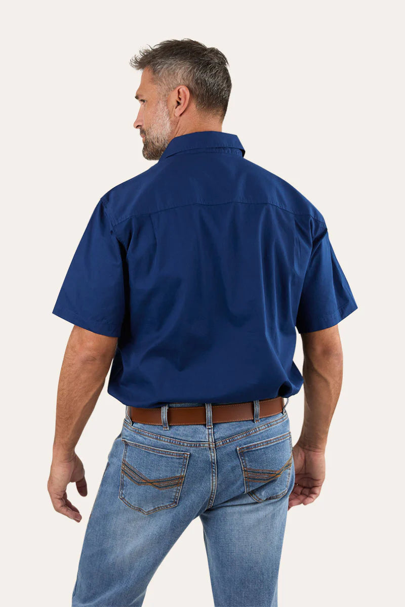 Pack Saddle Mens Short Sleeve Half Button Work Shirt - Navy