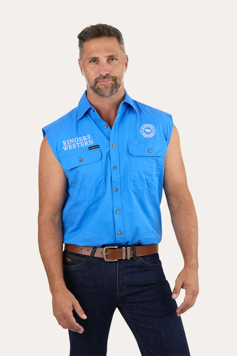 Hawkeye Mens Sleevless Work Shirt - Blue