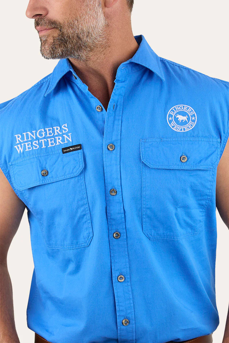 Hawkeye Mens Sleevless Work Shirt - Blue