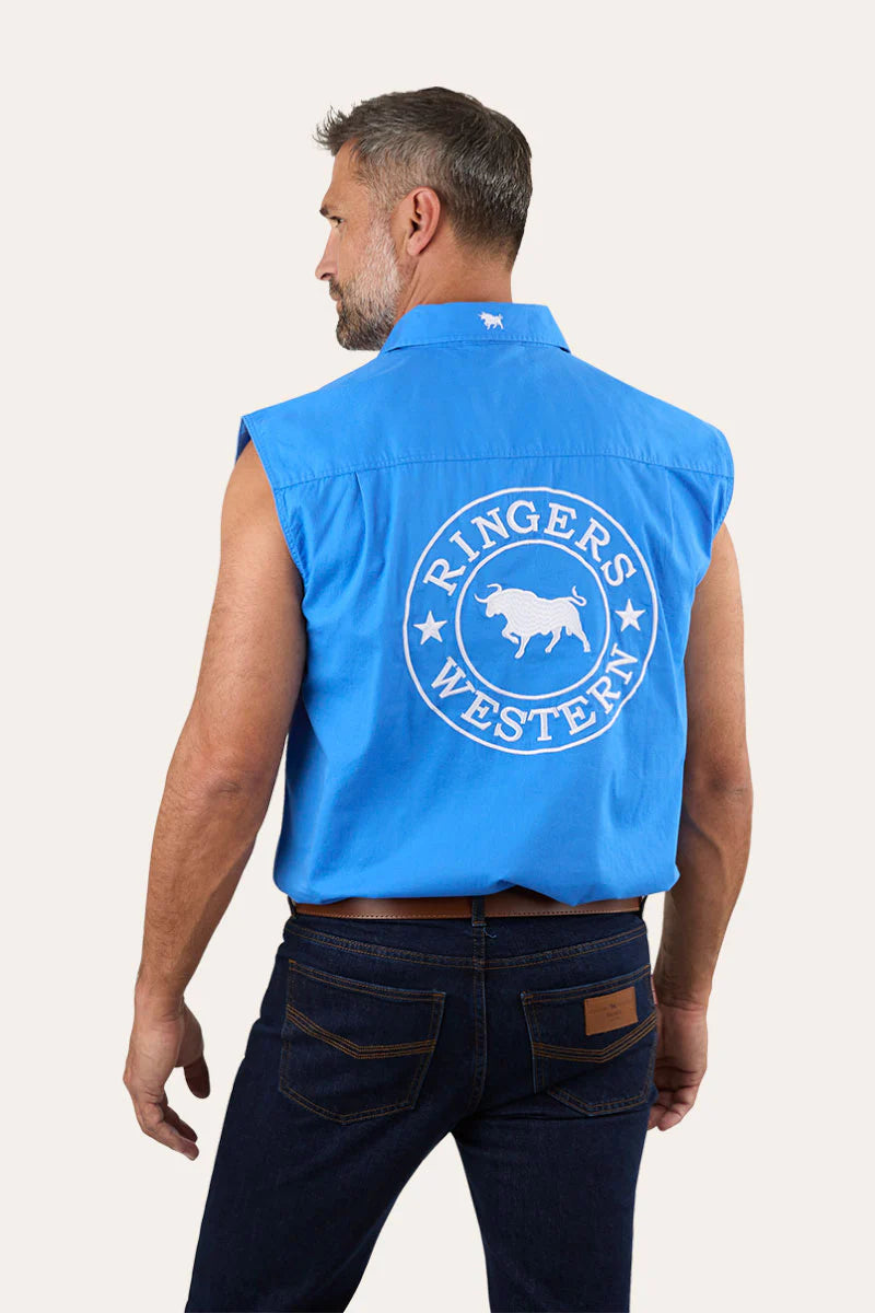 Hawkeye Mens Sleevless Work Shirt - Blue