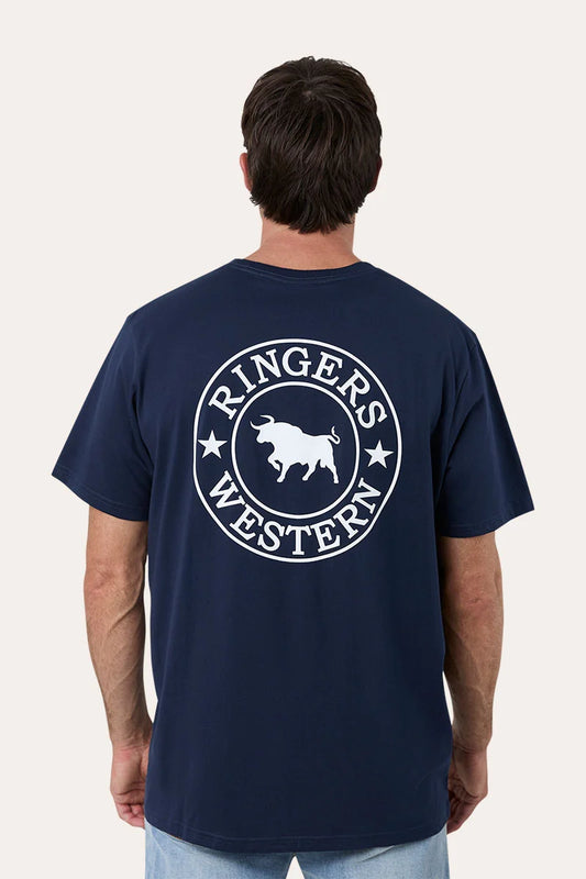 Signature Bull Mens Loose T-Shirt - Navy with White Print