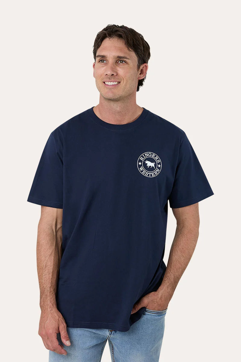 Signature Bull Mens Loose T-Shirt - Navy with White Print