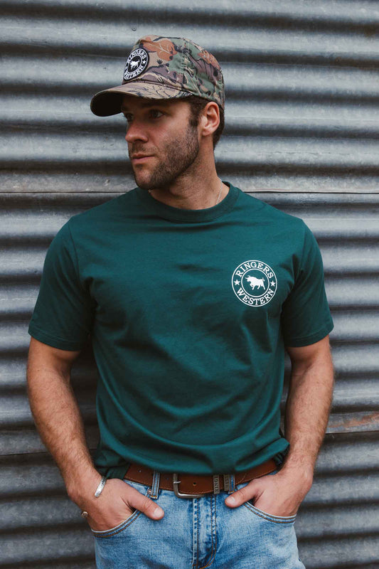 Signature Bull Men’s Classic T-shirt- Pine Green with White Print