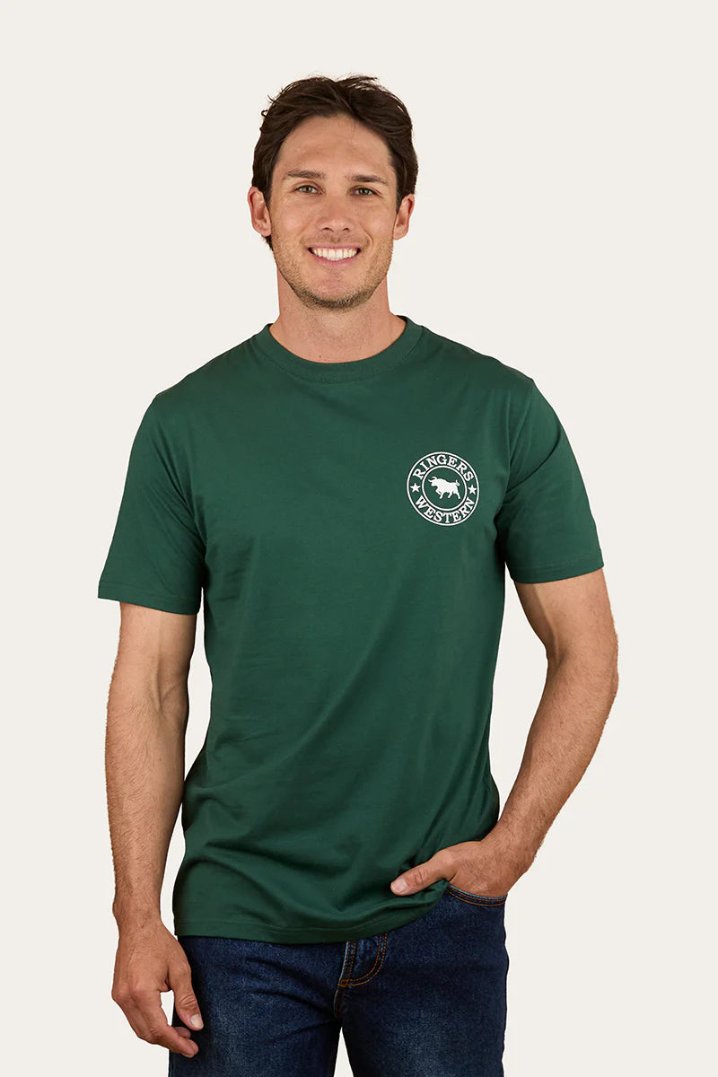 Signature Bull Men’s Classic T-shirt- Pine Green with White Print