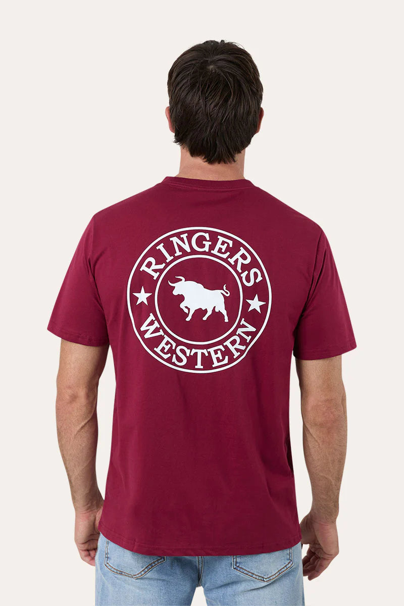 Signature Bull Mens Classic T-Shirt - Burgundy with White Print