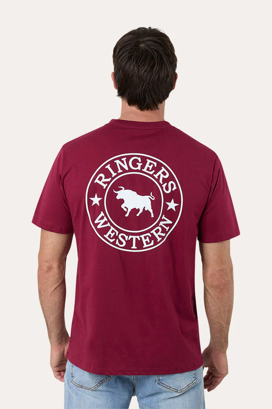 Signature Bull Mens Classic T-Shirt - Burgundy with White Print