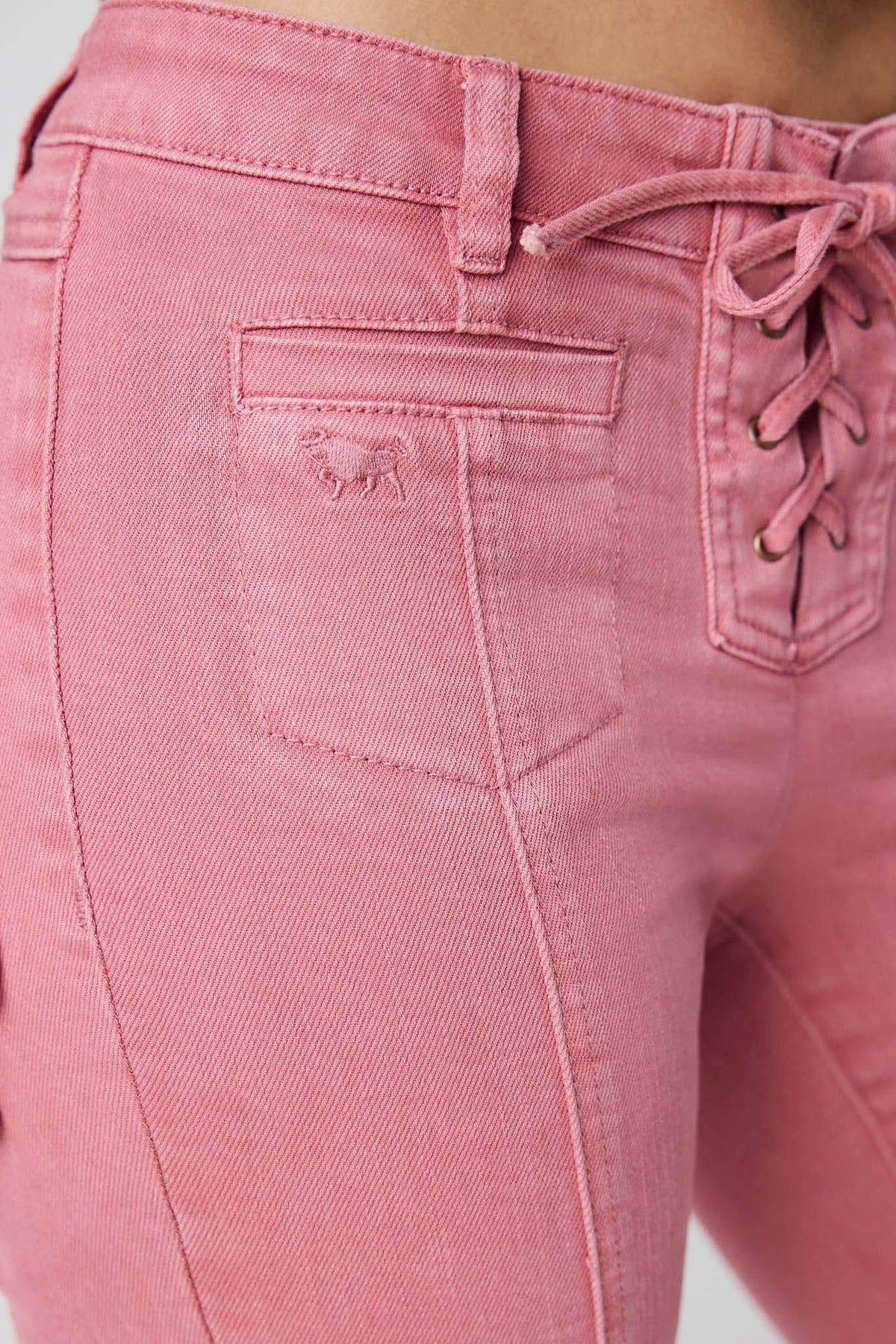 Rodeo Rose Women’s Lace Front Mid Rise Bootleg Jeans - Washed Pink