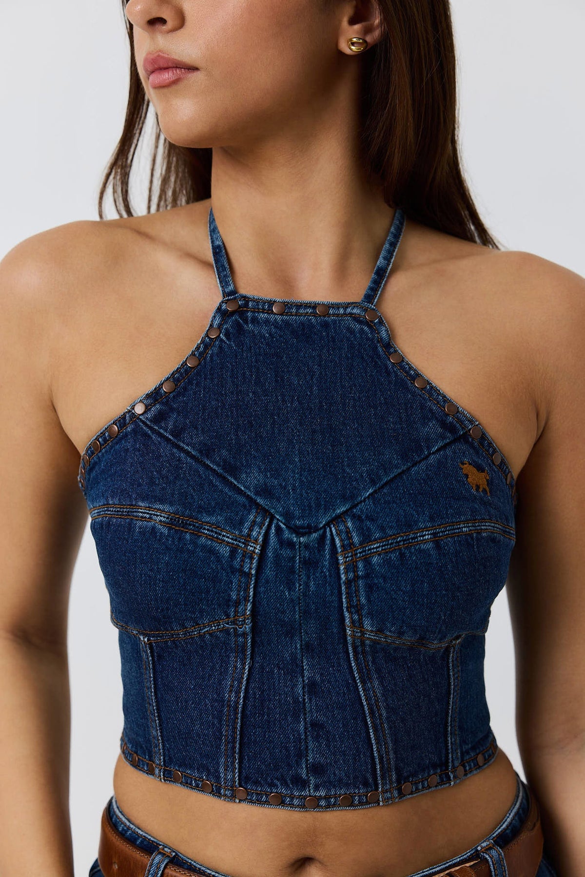 Willow Women’s Denim Halter Top-Classic Blue