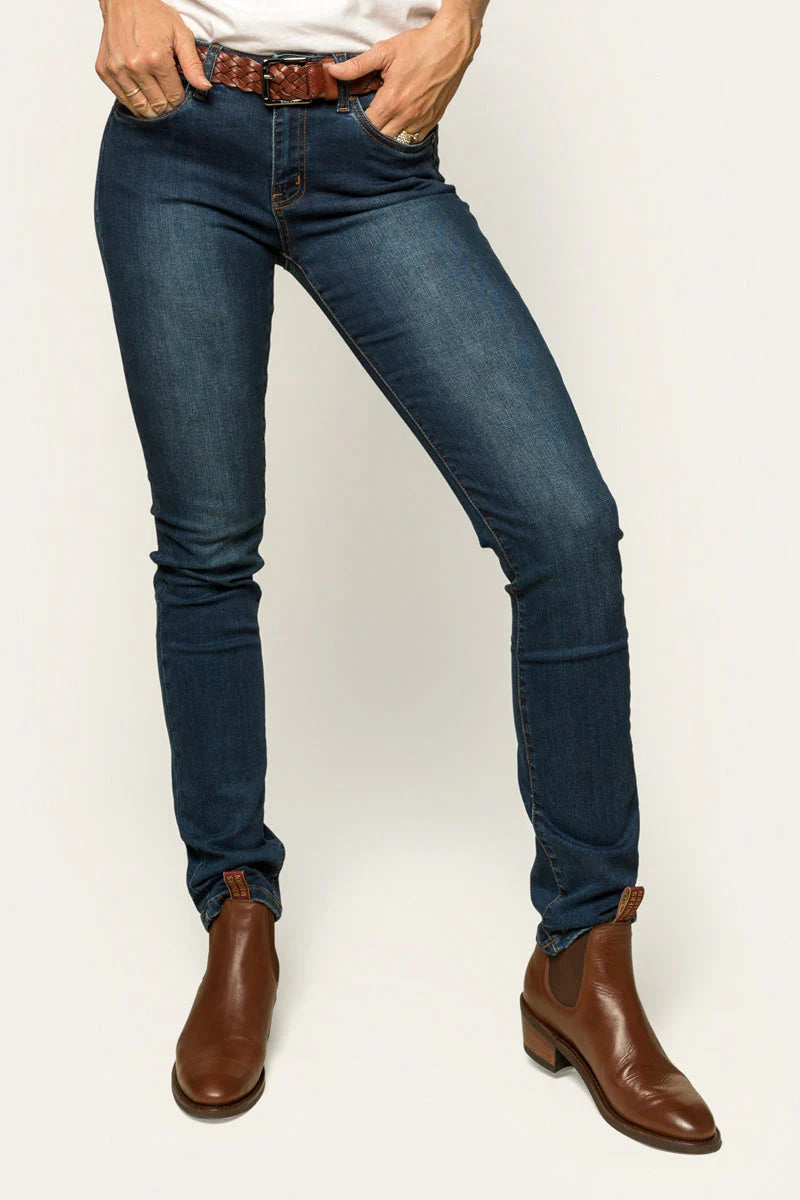 Victoria Womens Mid Rise Straight Leg Jeans - Classic Blue