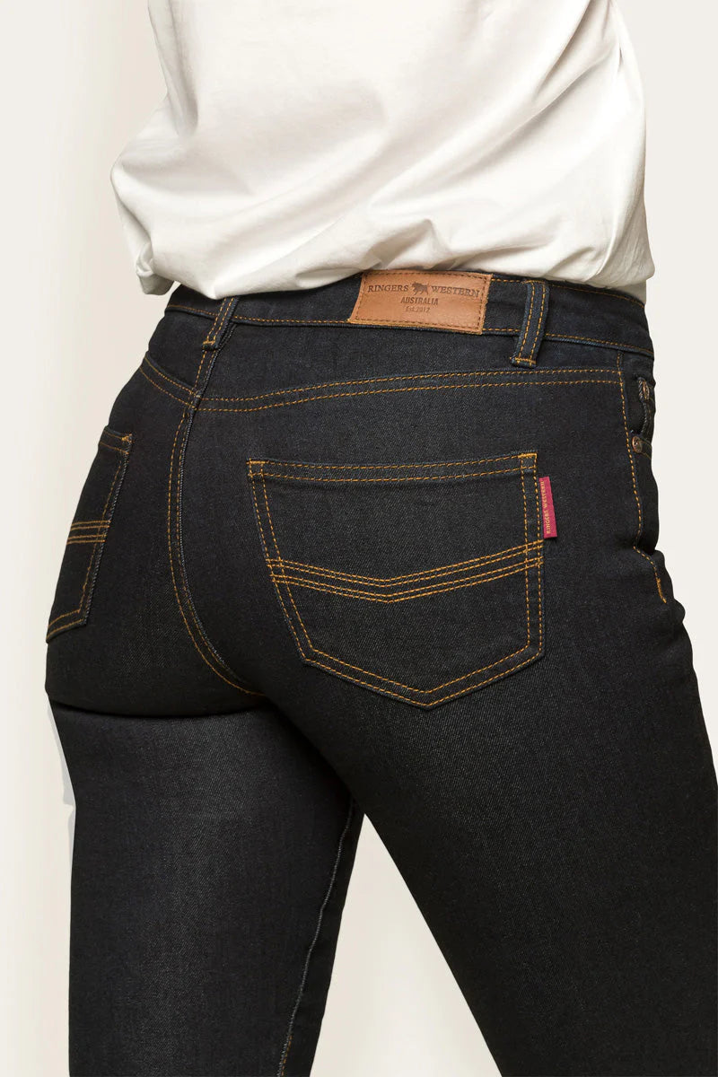 VIctoria Womens Mid Rise Straight Leg Jeans - Dark Blue
