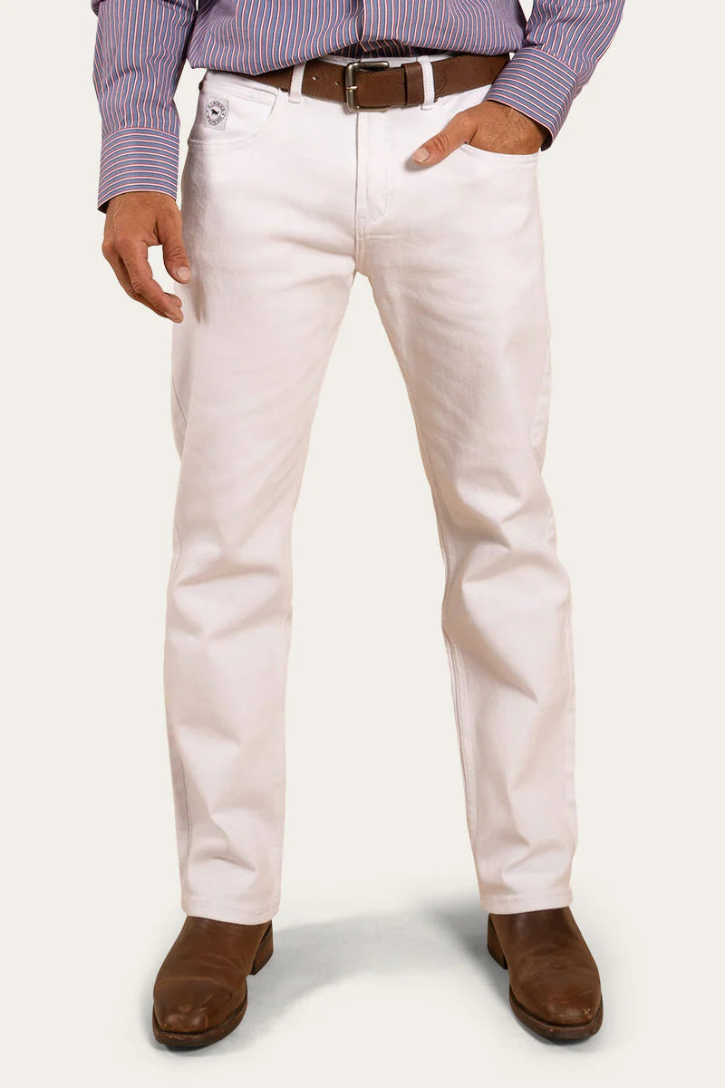 Muster Mens Slim Straight Fit Mid Rise Jeans - White