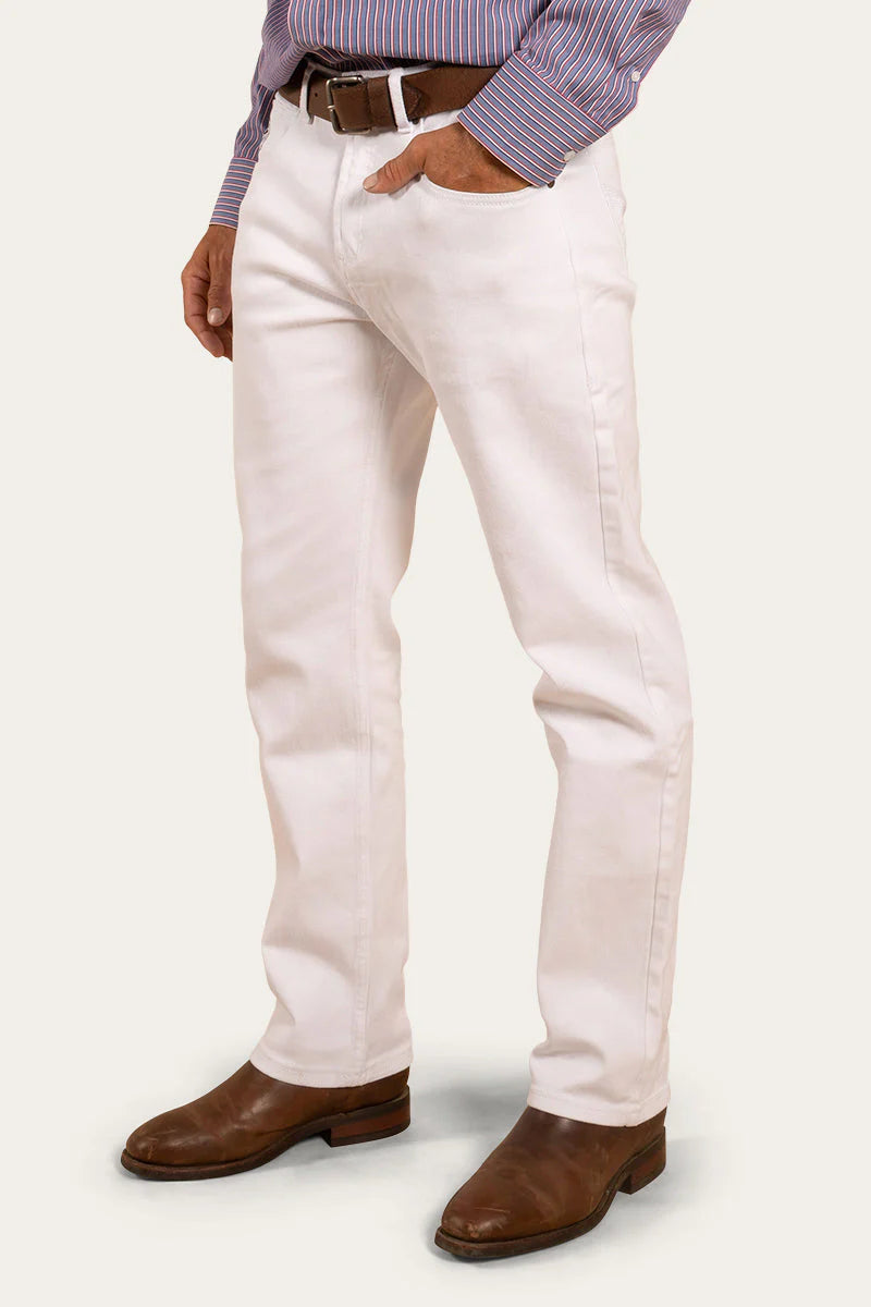 Muster Mens Slim Straight Fit Mid Rise Jeans - White