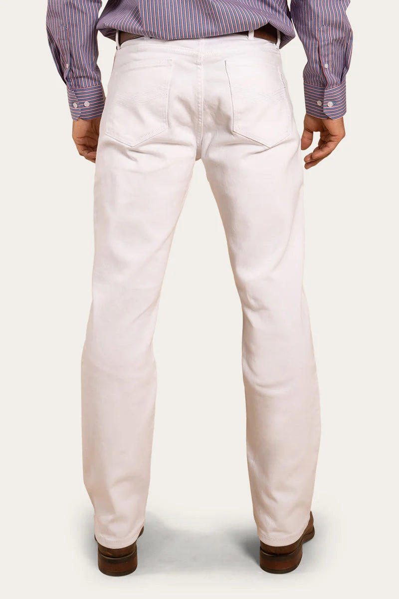 Muster Mens Slim Straight Fit Mid Rise Jeans - White